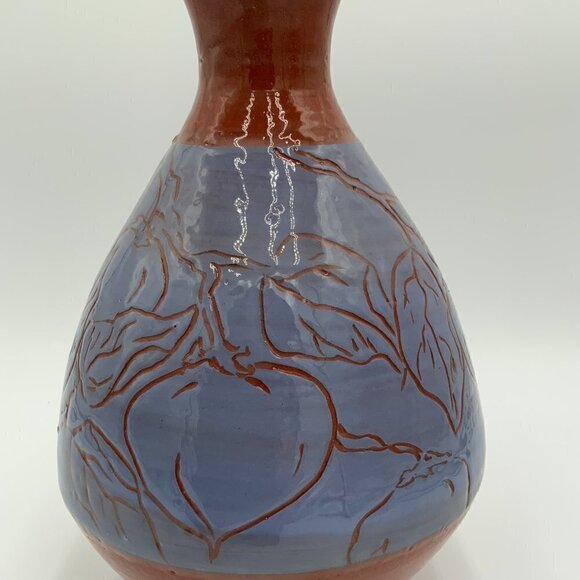 Handmade Etched and Painted Lavendar Terracotta Vase Stamped Christensen - Picture 1 of 9